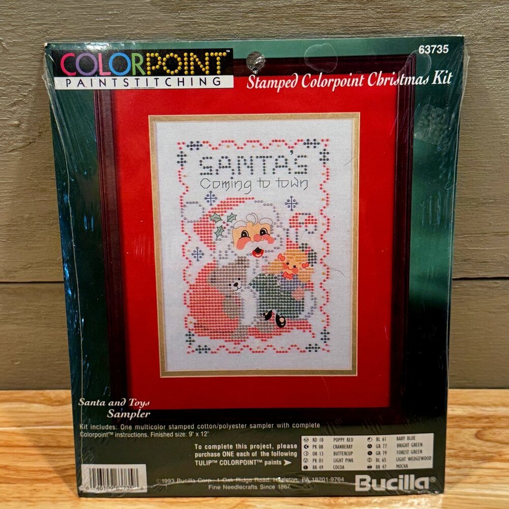 Bucilla 63735 Stamped Color Point Paint Stitching Santa and Toys Sampler Kit